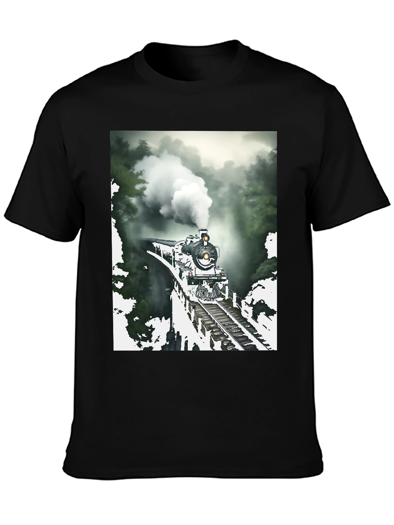 Black Steam Train Graphic Tee - Vintage Style view 3