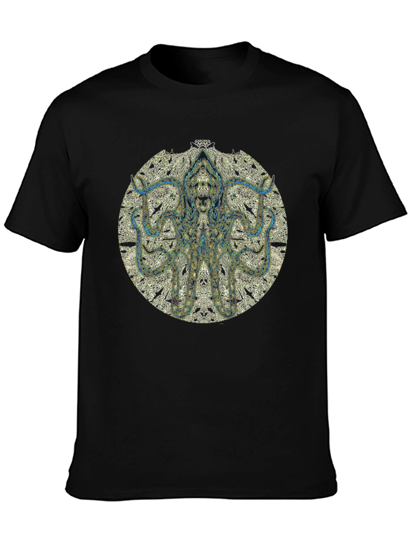 Black Octopus Mandala Black T-Shirt view 3