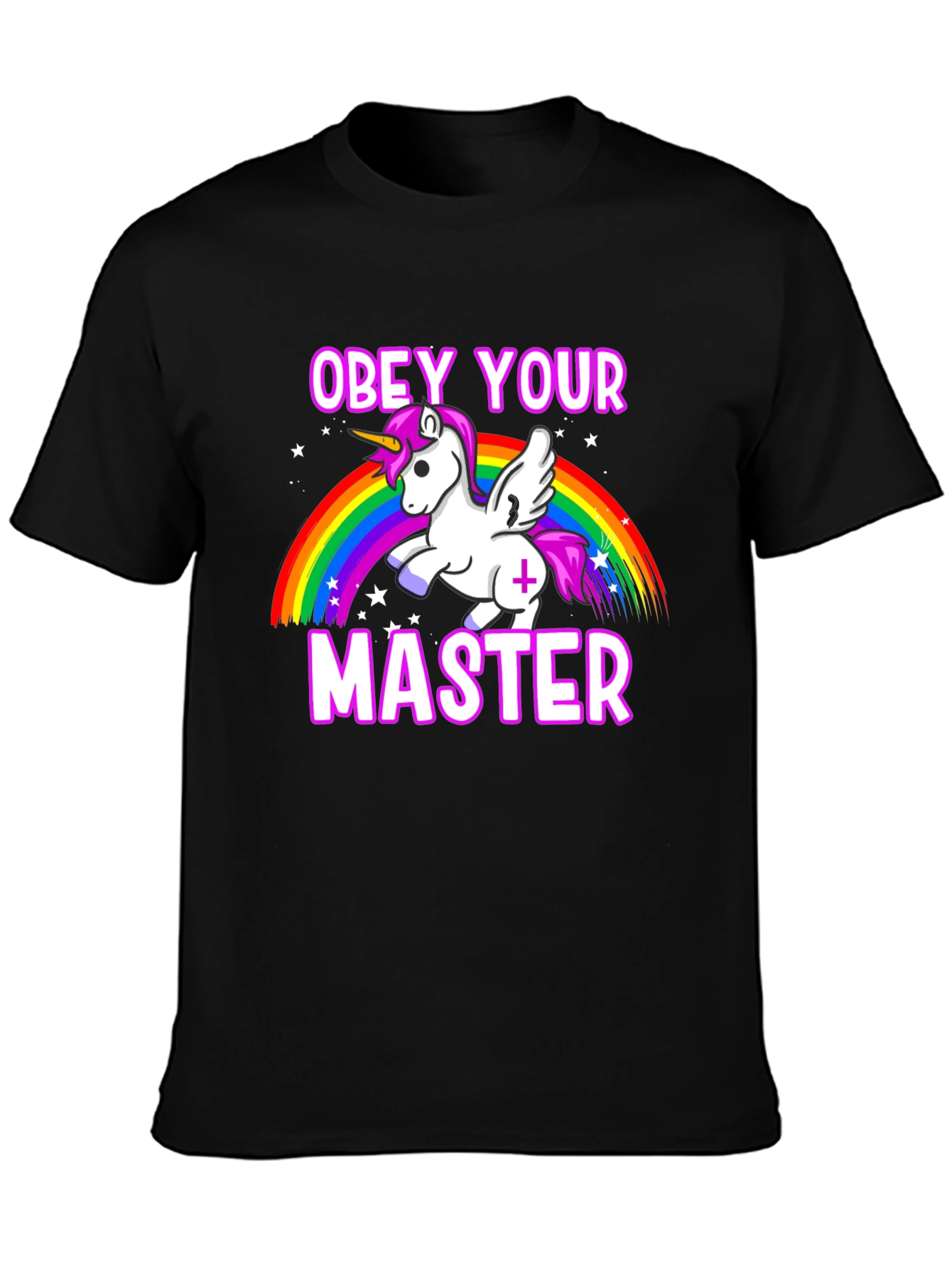Black Obey Your Master Unicorn Graphic T-Shirt view 3