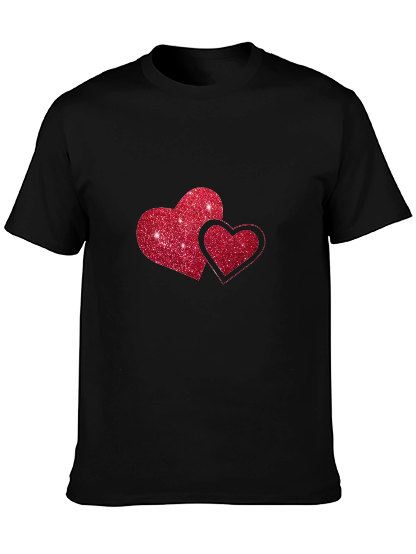 Black Black T-Shirt with Glitter Red Hearts view 3