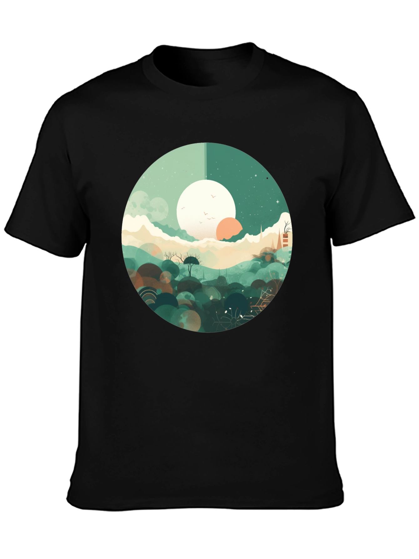 Black Artistic Landscape Graphic Tee - Black Casual Shirt view 3