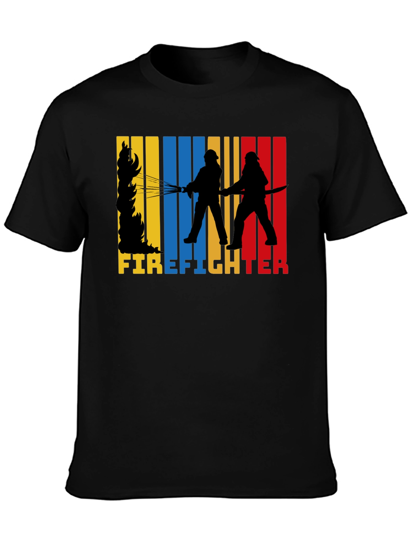 Black Firefighter Graphic Tee - Black Cotton T-Shirt view 3