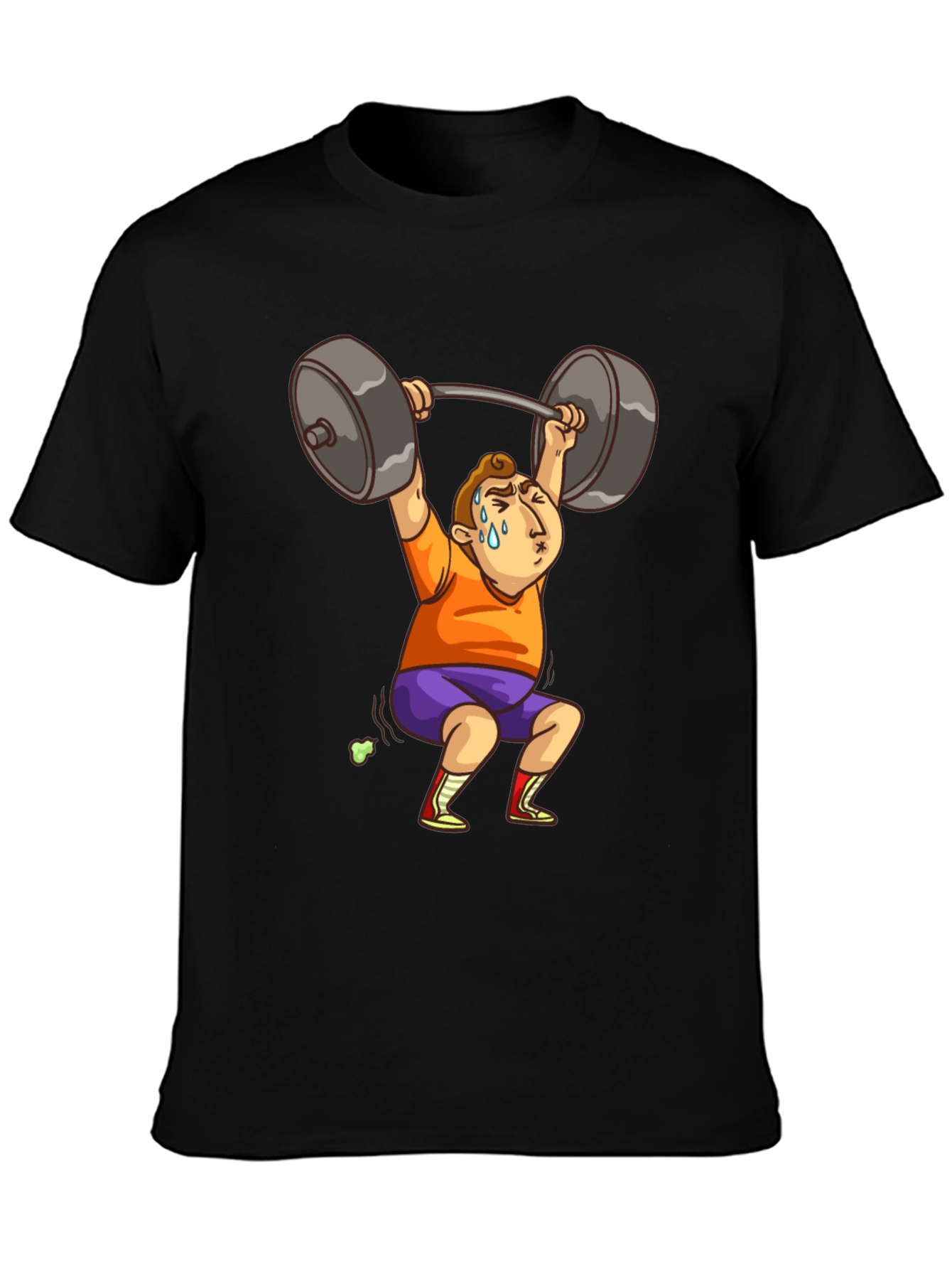 Black Funny Weightlifter Cartoon T-Shirt view 3