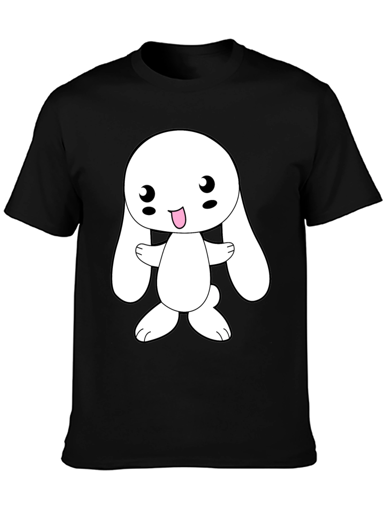 Black Cute Bunny Graphic Tee - Black Cotton Blend view 3