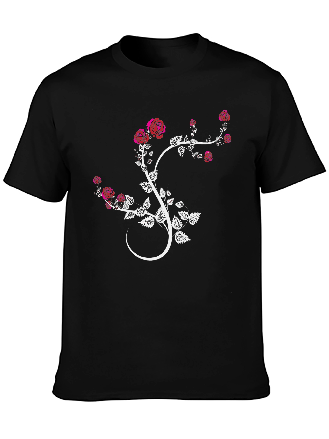 Black Floral Rose Vine Graphic Tee - Black Cotton Blend view 3