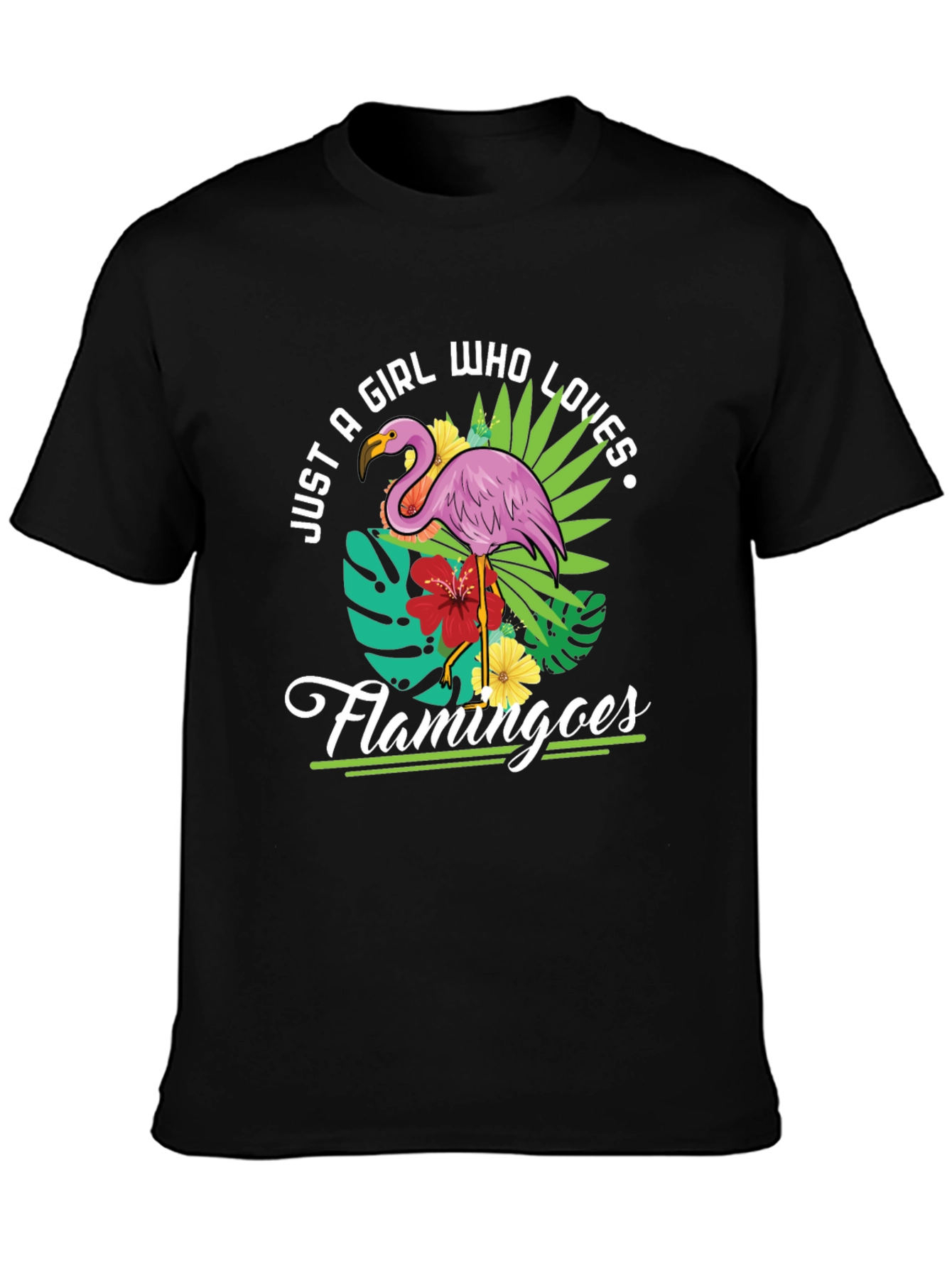 Black Just A Girl Who Loves Flamingos T-Shirt view 3