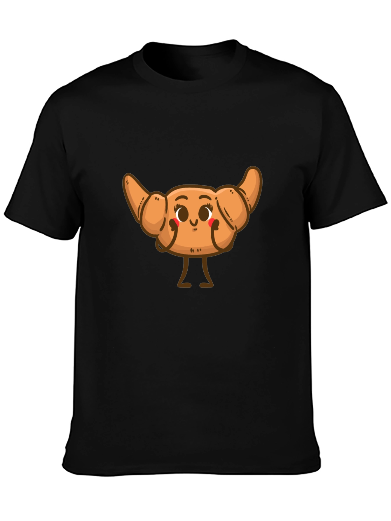 Black Cute Croissant Cartoon Graphic T-Shirt view 3