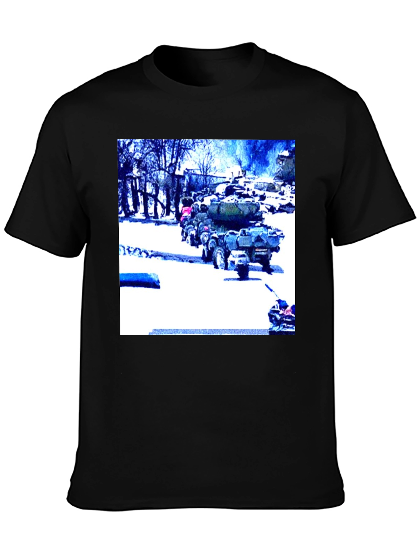 Black Military Vehicles on Black T-Shirt view 3