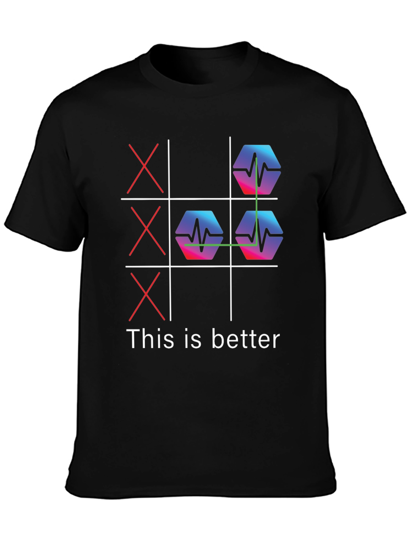 Black Tic-Tac-Toe ECG Pulse Black Graphic Tee view 3