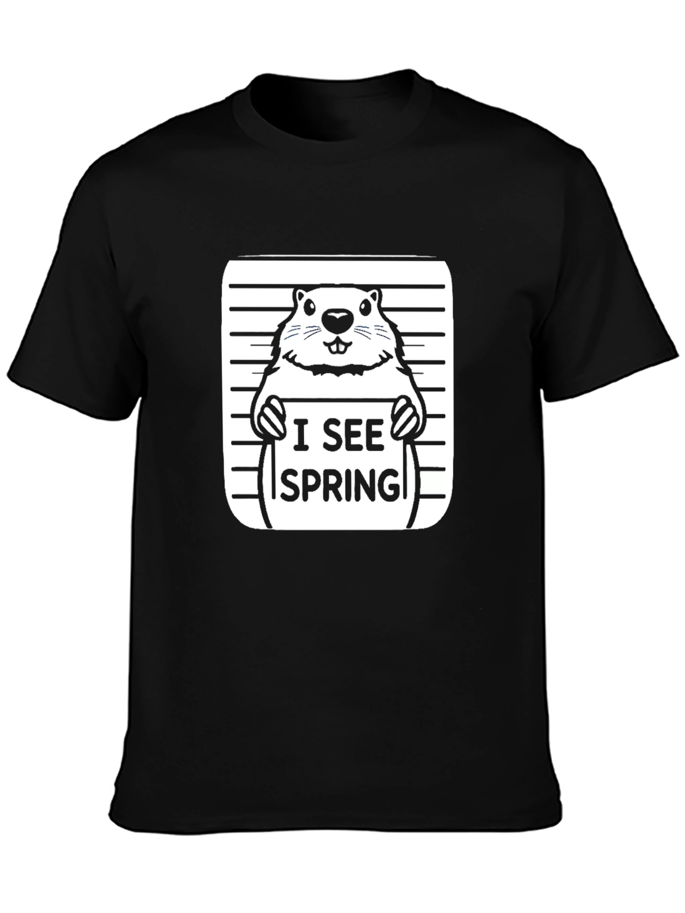 Black I See Spring Groundhog T-Shirt view 3