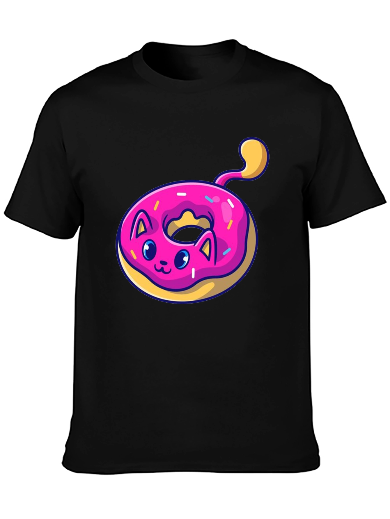 Black Cat Donut T-Shirt: Cute & Playful Black Tee view 3