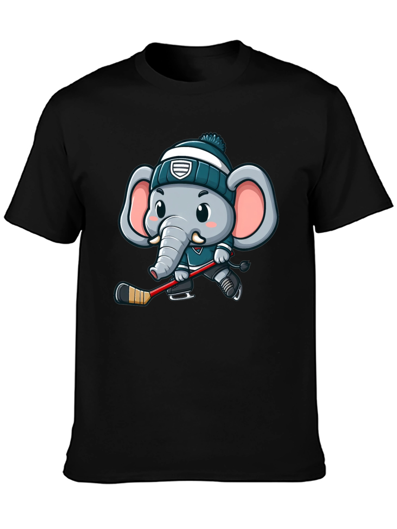 Black Cartoon Elephant Hockey T-Shirt view 3
