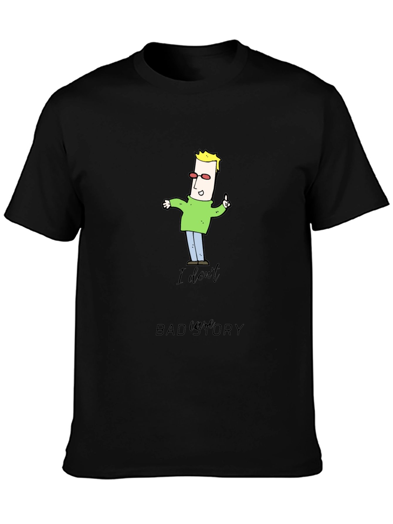 Black Funny Cartoon Man Black T-Shirt view 3