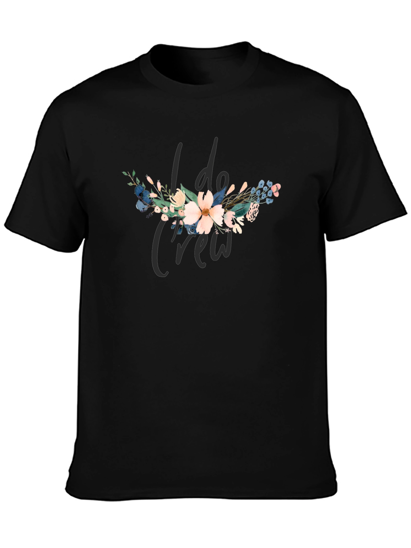 Black I Do Crew Floral Graphic Black T-Shirt view 3