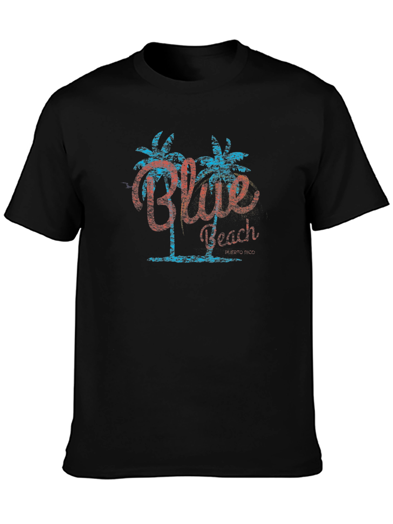 Black Blue Beach Graphic Tee - Tropical Palm Tree T-Shirt view 3