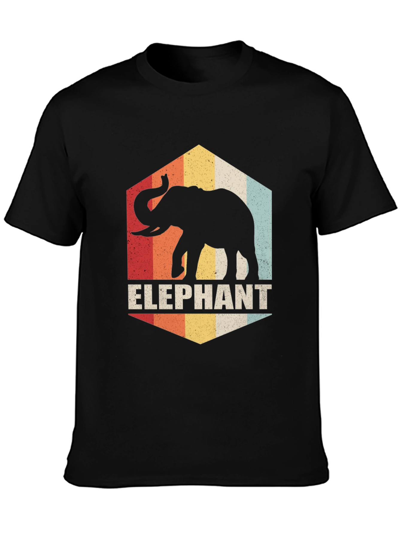 Black Retro Elephant Graphic Tee - Vintage Style Comfort view 3