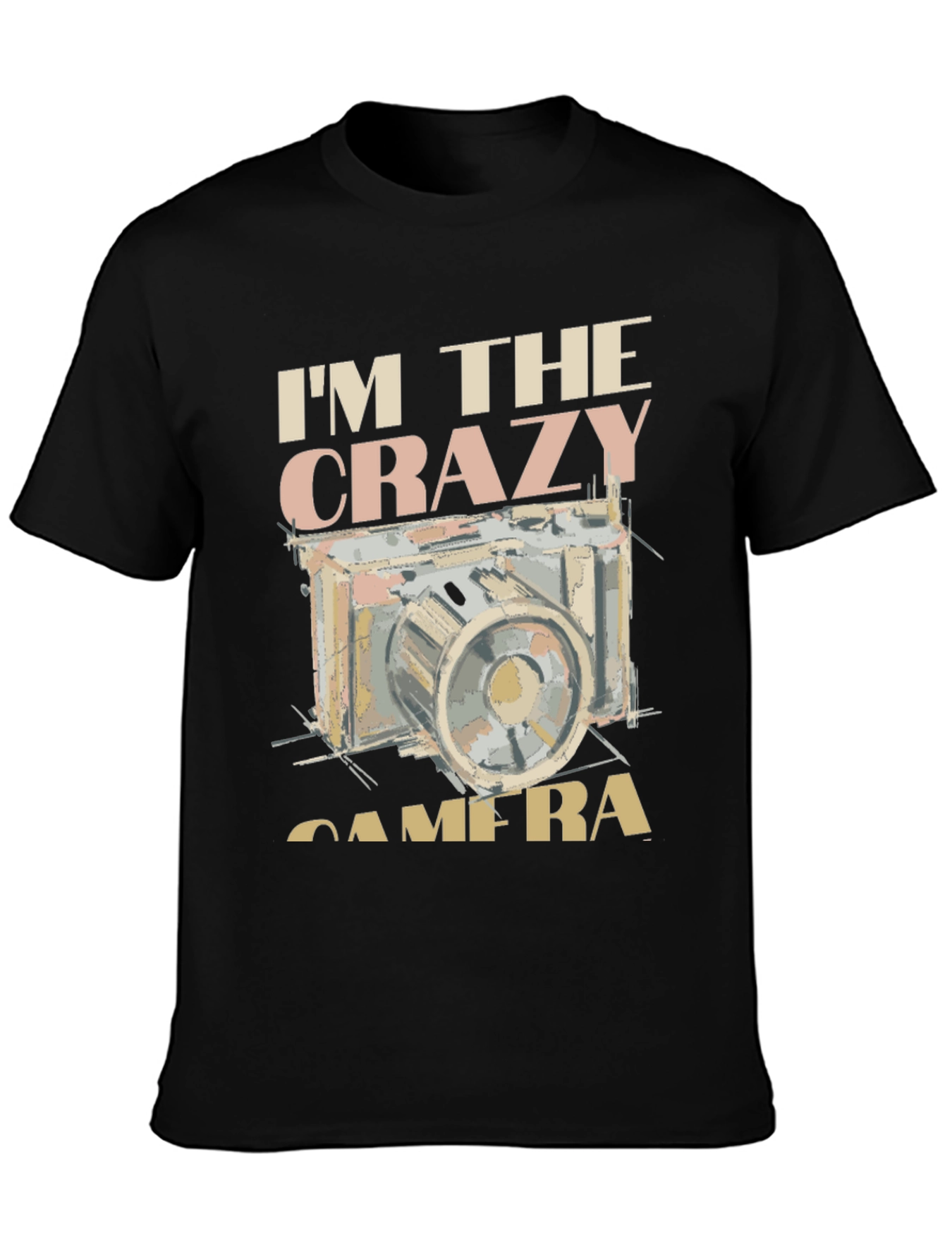 Black Crazy Camera Graphic Tee - Black Short Sleeve T-Shirt view 3