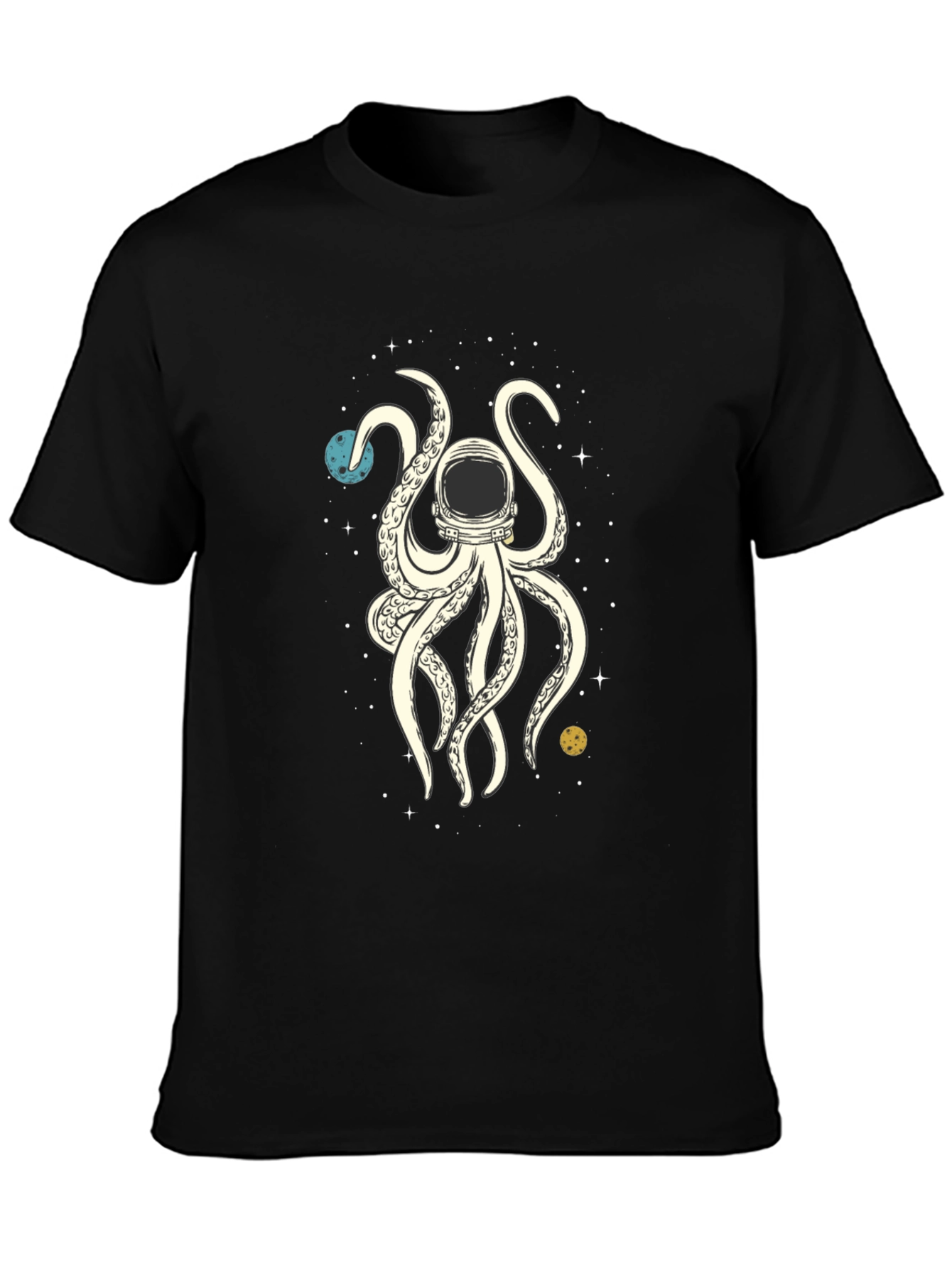 Black Cosmic Kraken Tee: Astronaut Octopus in Space view 3
