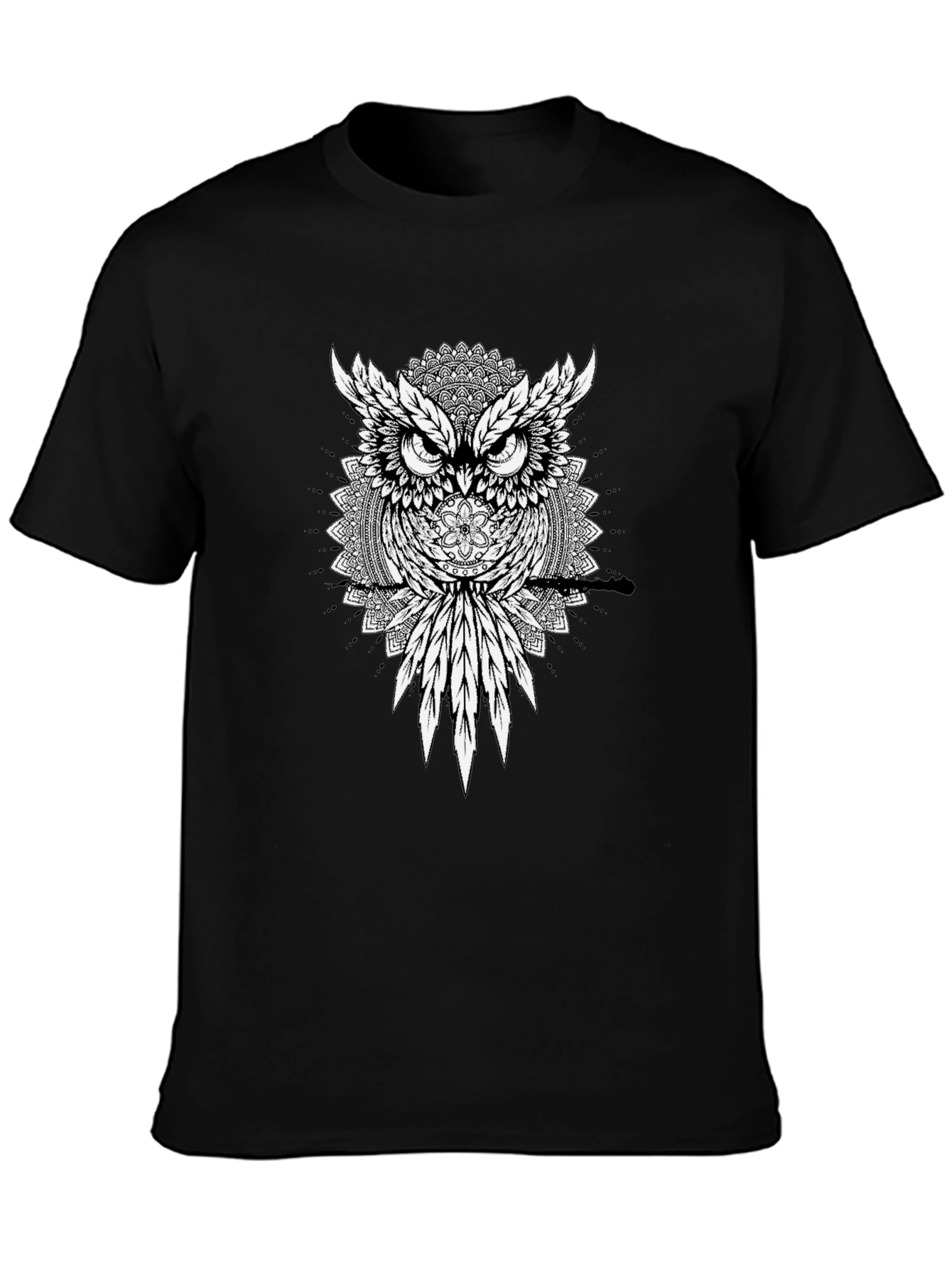 Black Owl Mandala Graphic Tee - Men's Black T-Shirt view 3