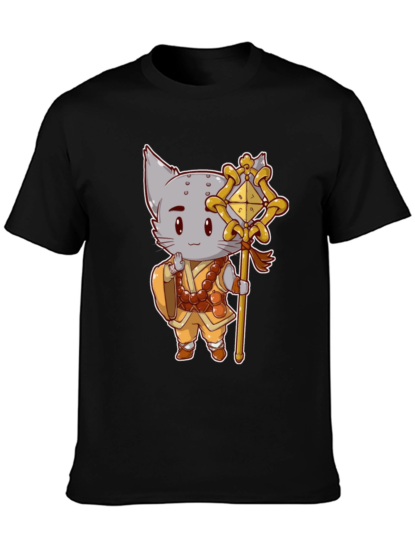 Black Monk Cat T-Shirt - Cute Anime Style view 3
