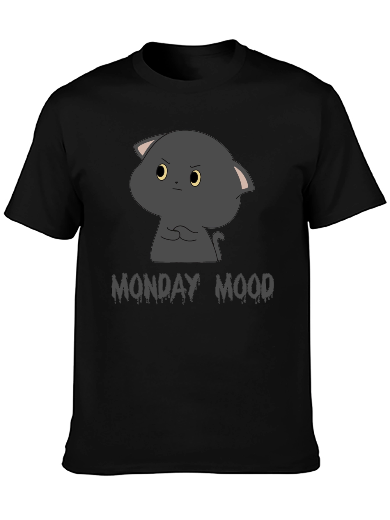Black Monday Mood Grumpy Cat Black T-Shirt view 3