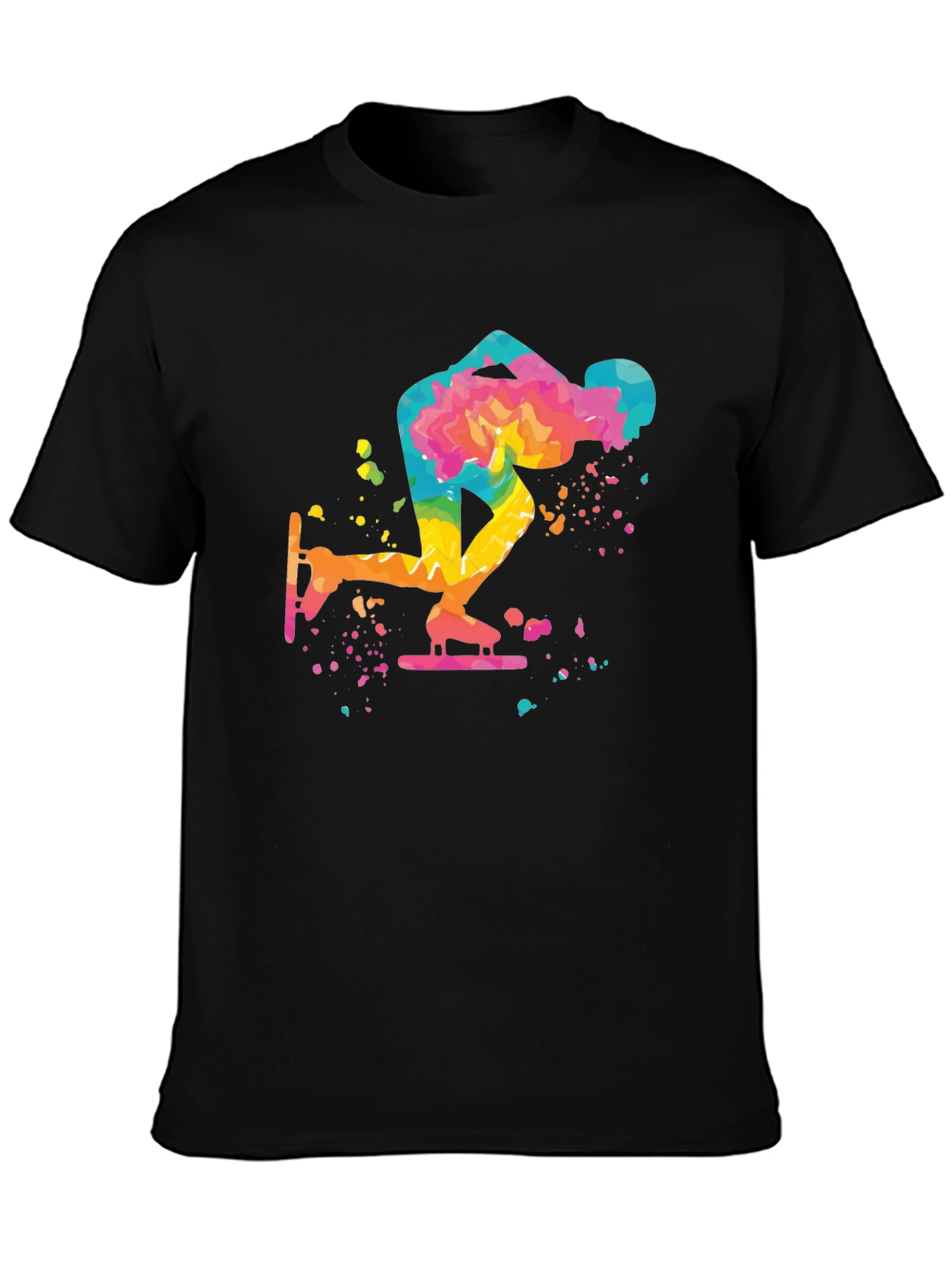 Black Speed Skating T-Shirt - Colorful Design view 3