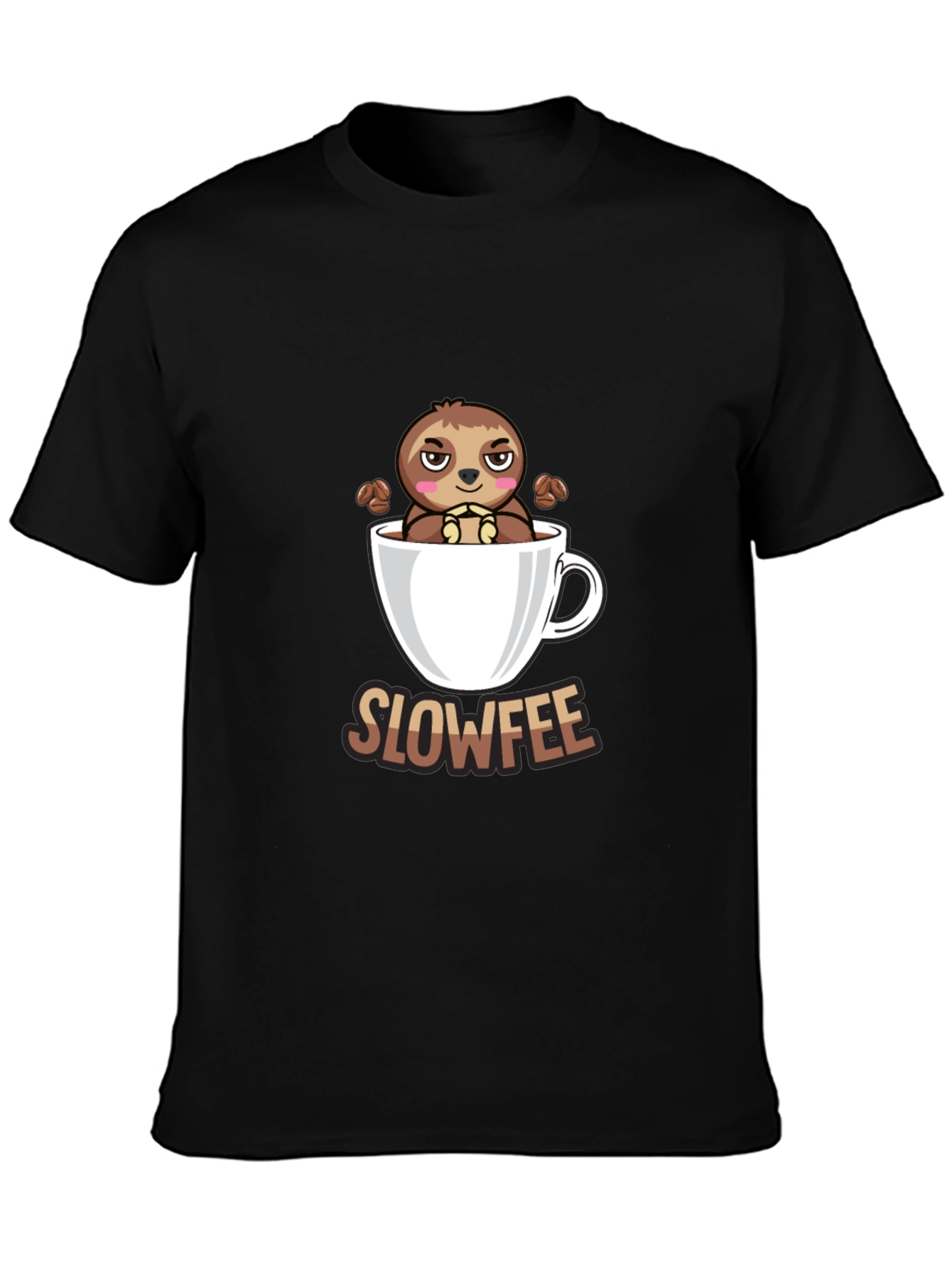Black Slowfee Sloth Coffee Cup T-Shirt - Funny Cute Tee view 3