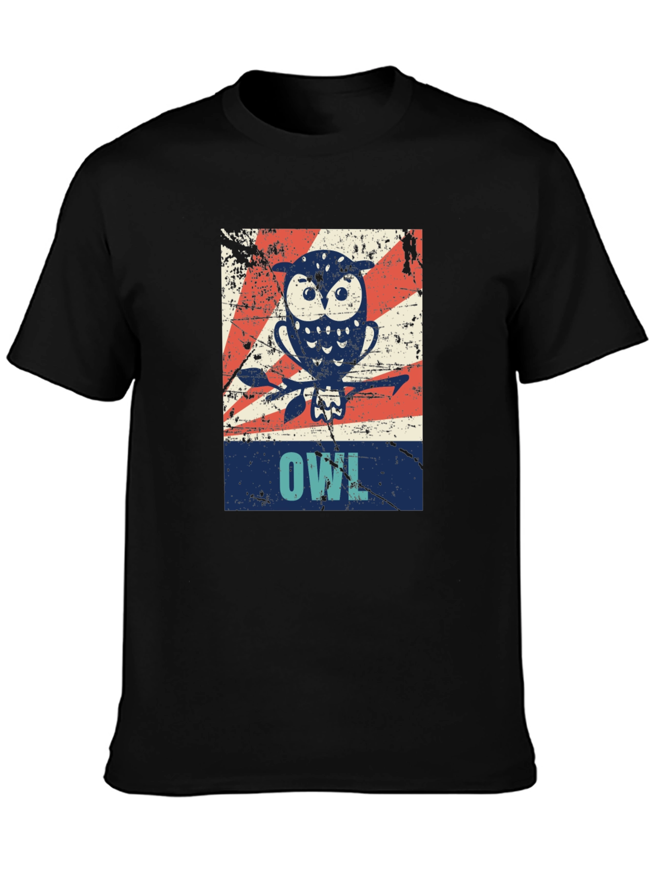 Black Vintage Owl Graphic Tee - Unisex Black T-Shirt view 3