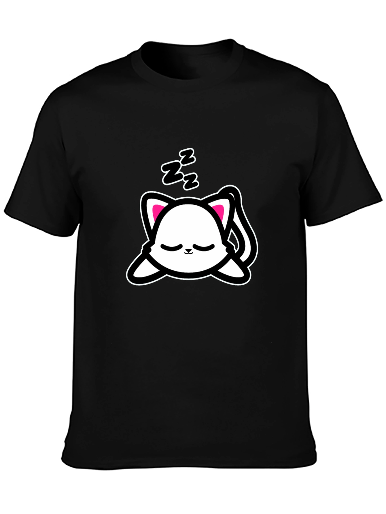 Black Cute Sleeping Cat Graphic Tee - Black view 3