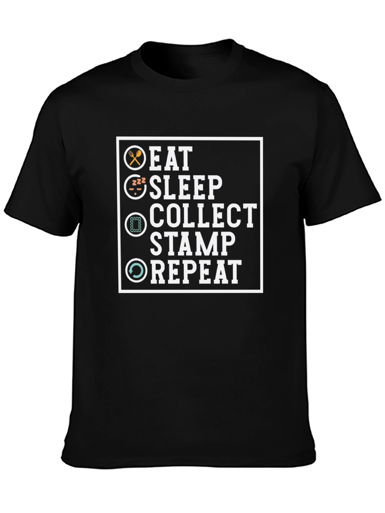 Black Eat Sleep Collect Stamp Repeat Graphic T-Shirt view 3