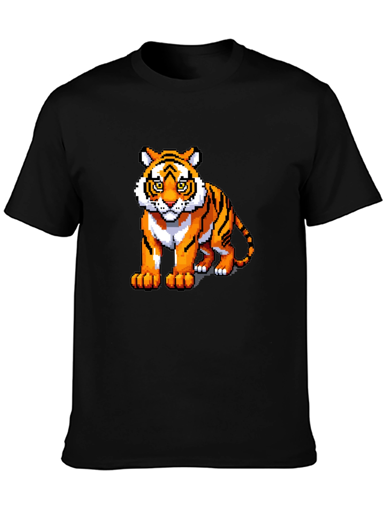 Black Pixel Tiger Graphic Tee - Black Cotton Shirt view 3