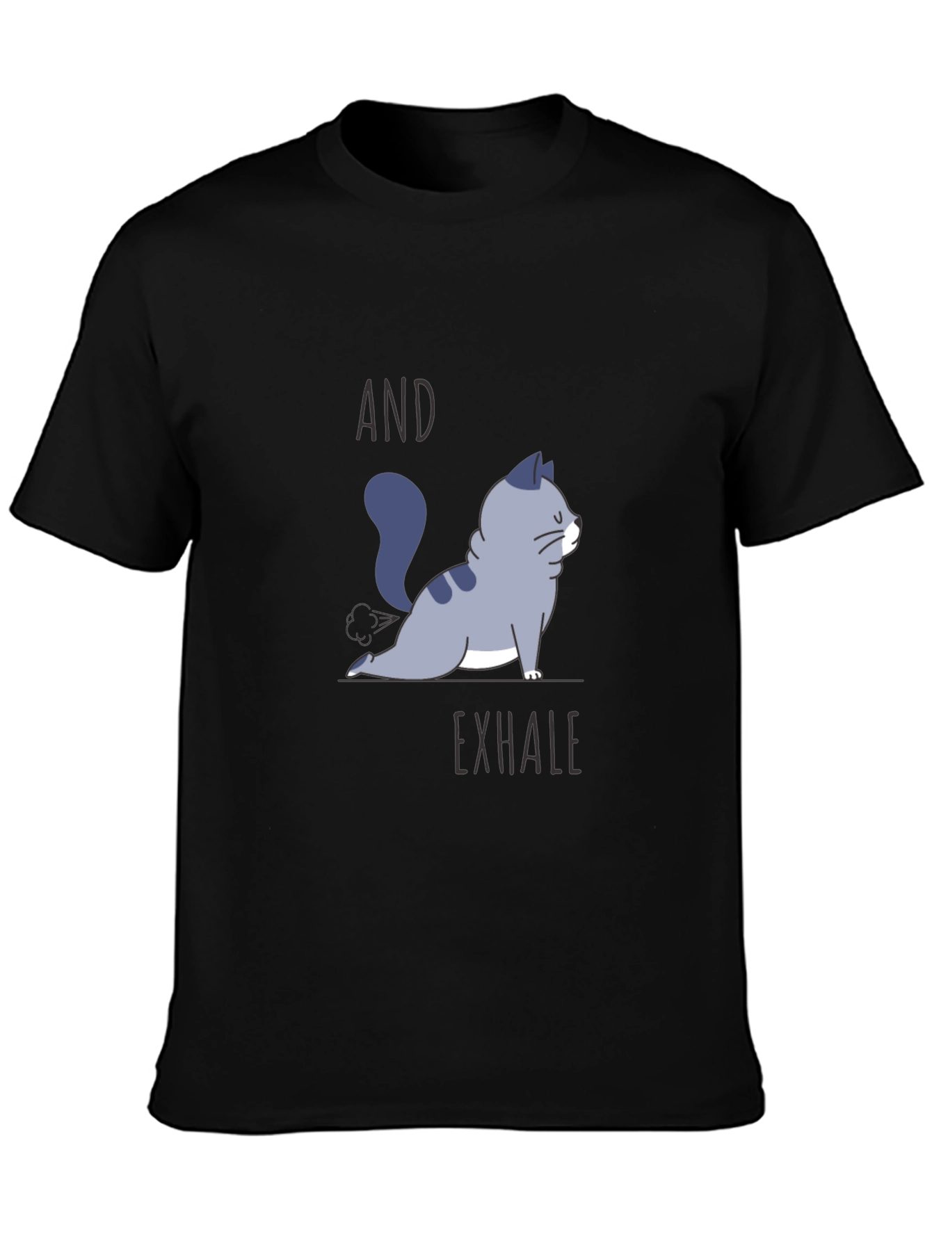 Black Yoga Cat T-Shirt - And Exhale Graphic Tee view 3