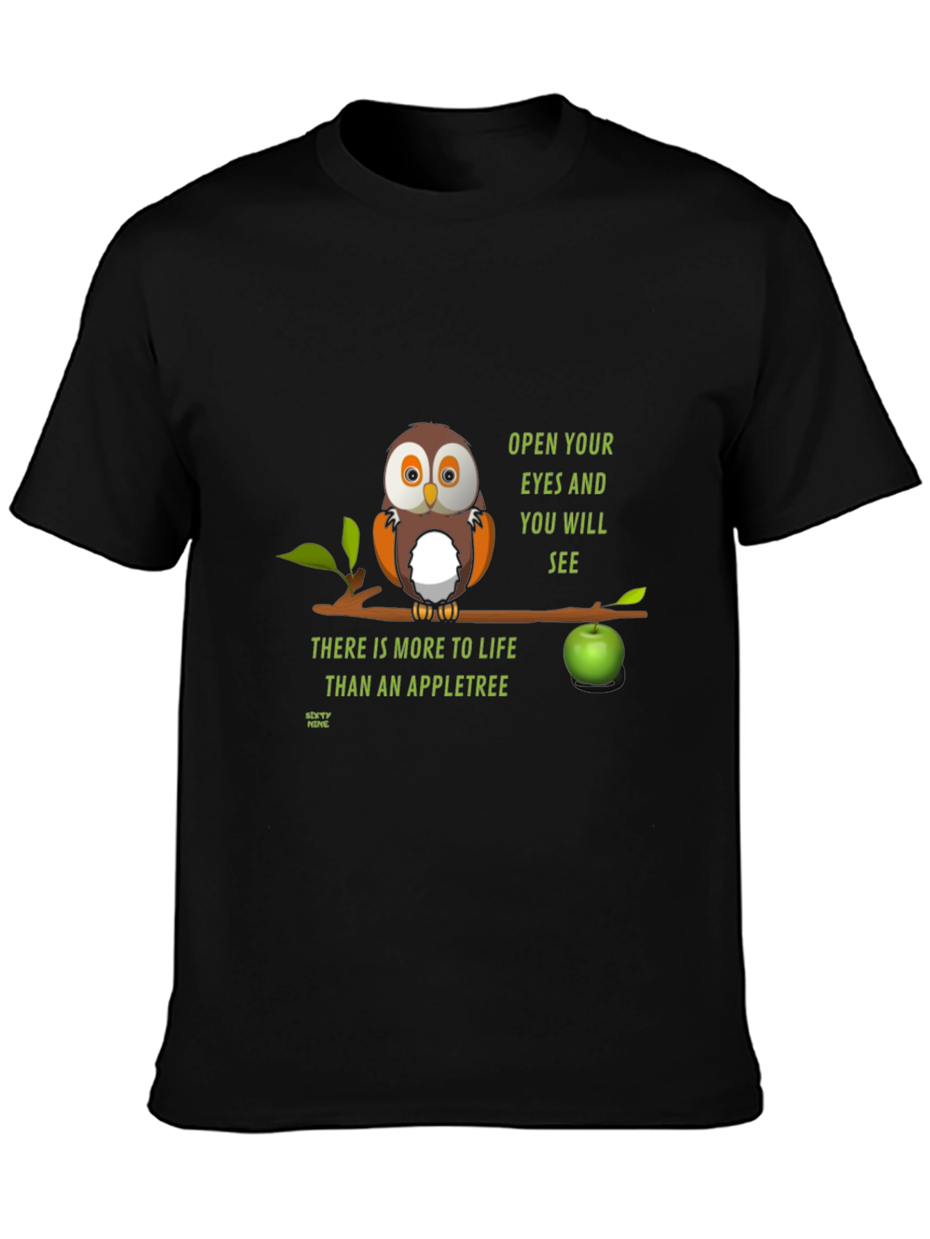 Black Owl Apple Tree Graphic T-Shirt view 3