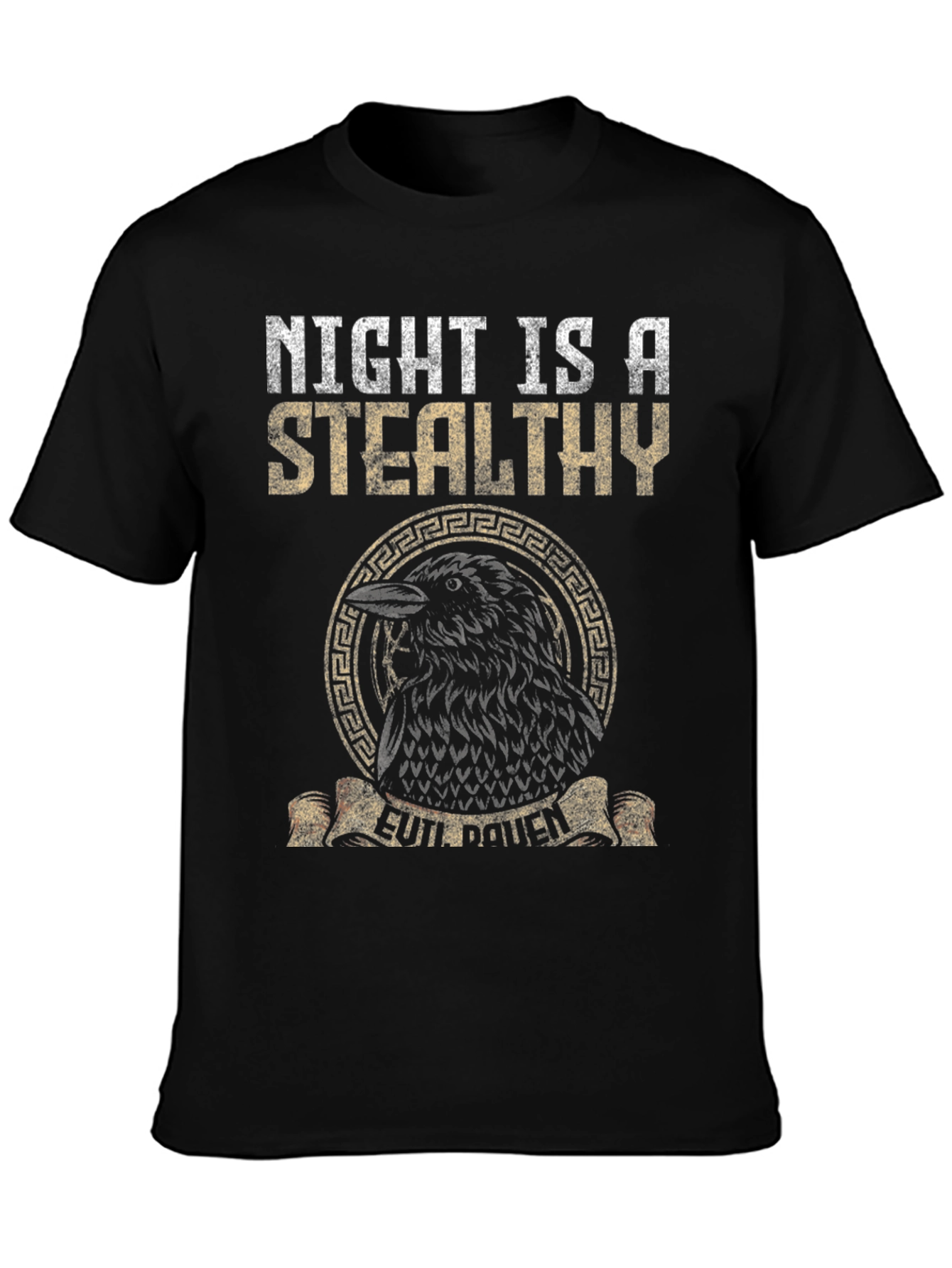 Black Night Raven Graphic Tee - Stealthy Bird Design view 3