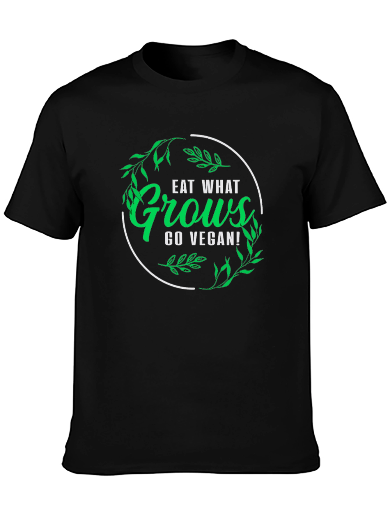 Black Eat What Grows Go Vegan T-Shirt view 3