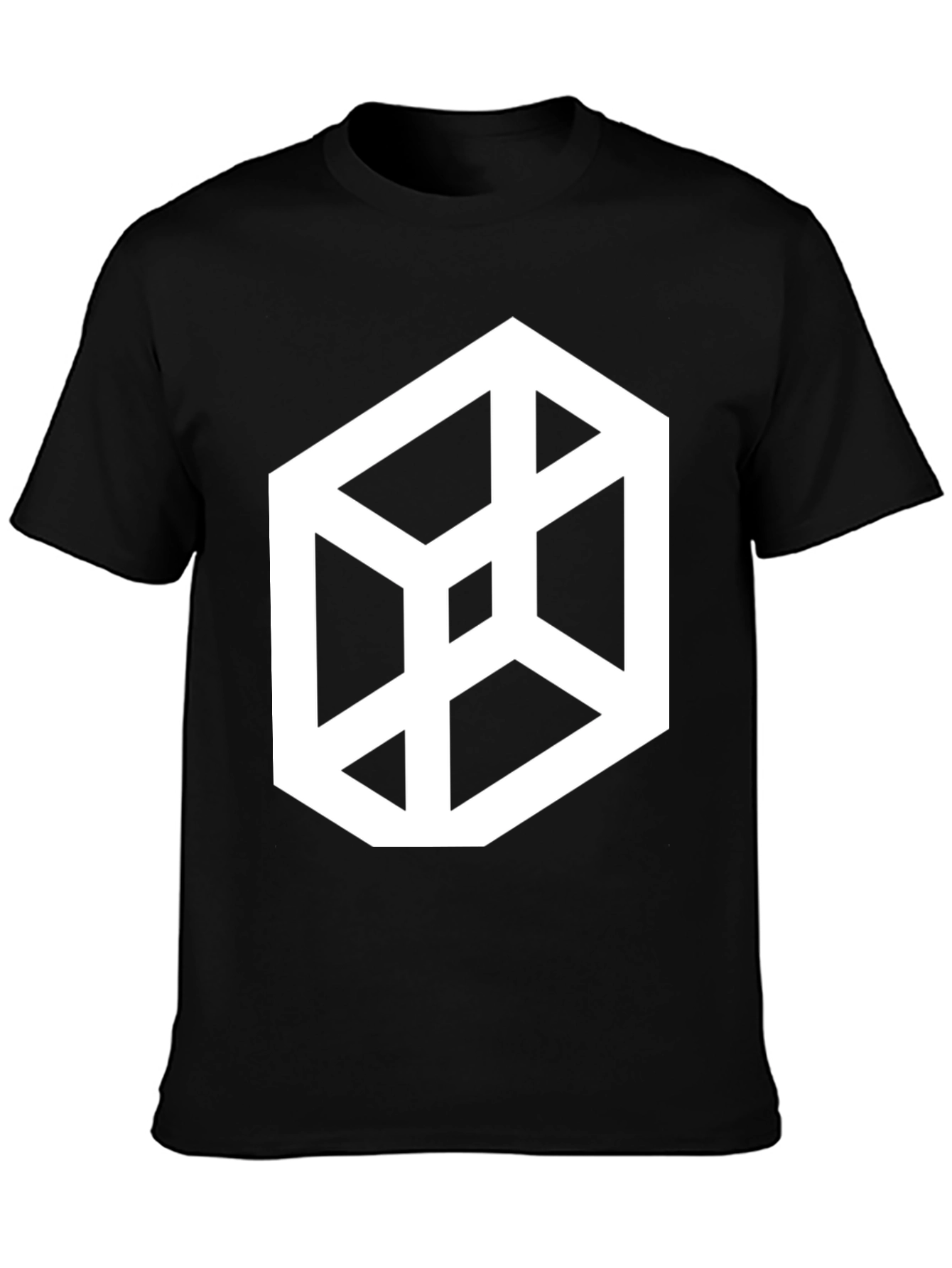 Black Optical Illusion Cube Graphic Tee - Black Casual T-Shirt view 3