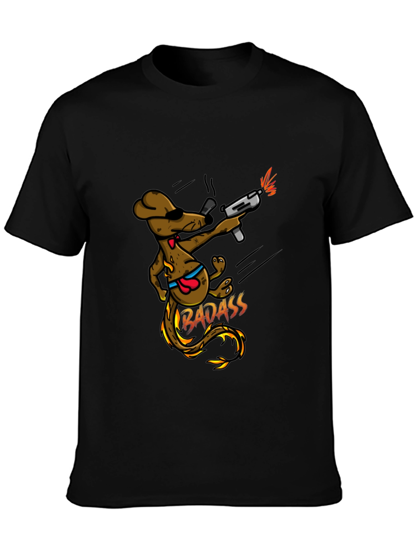 Black Badass Dog with Gun Black T-Shirt view 3