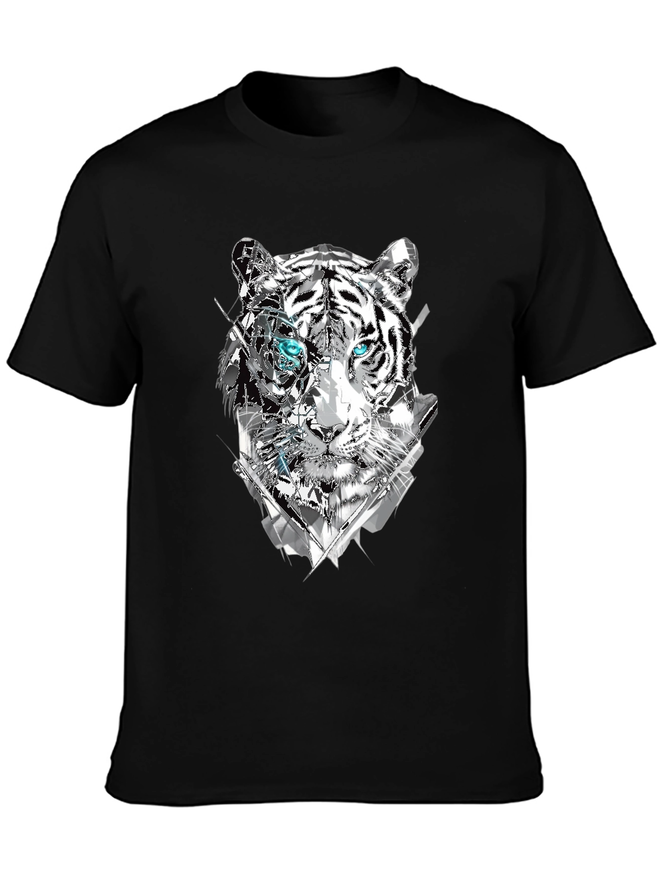 Black Abstract Tiger Graphic Print Tee - Men's Black T-Shirt view 3