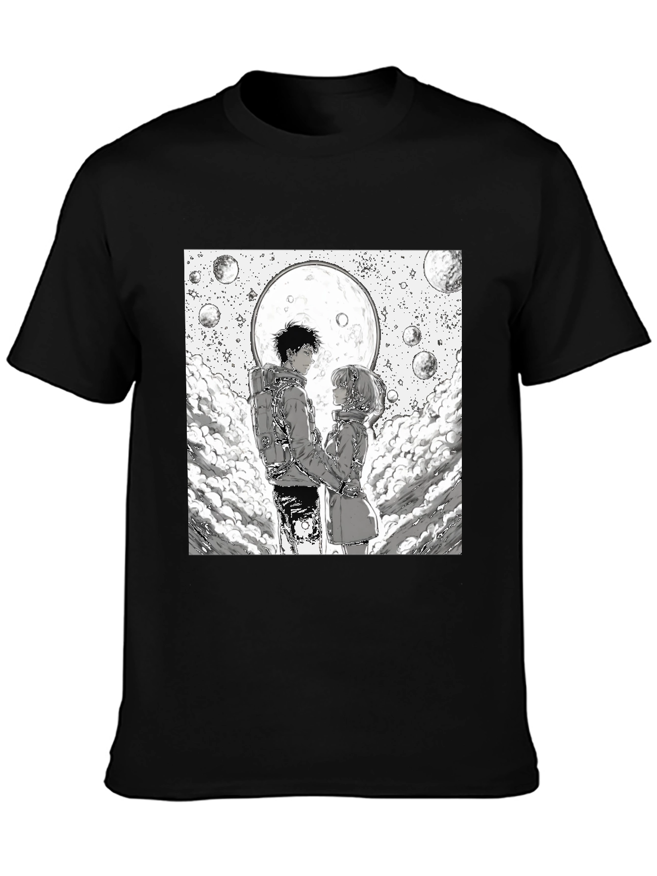 Black Anime Moon Lovers Graphic Tee - Black view 3