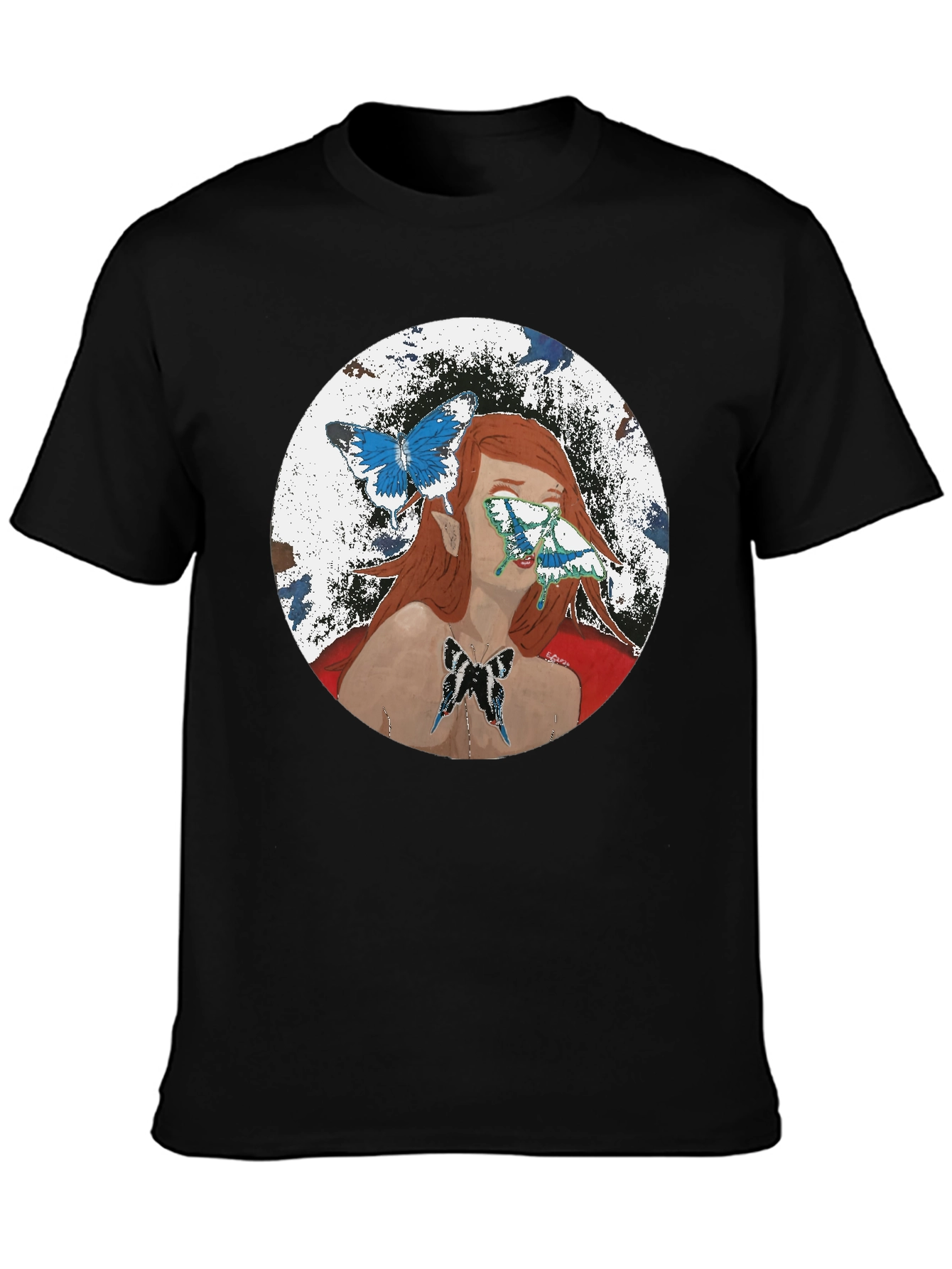 Black Butterfly Woman Graphic T-Shirt - Black view 3