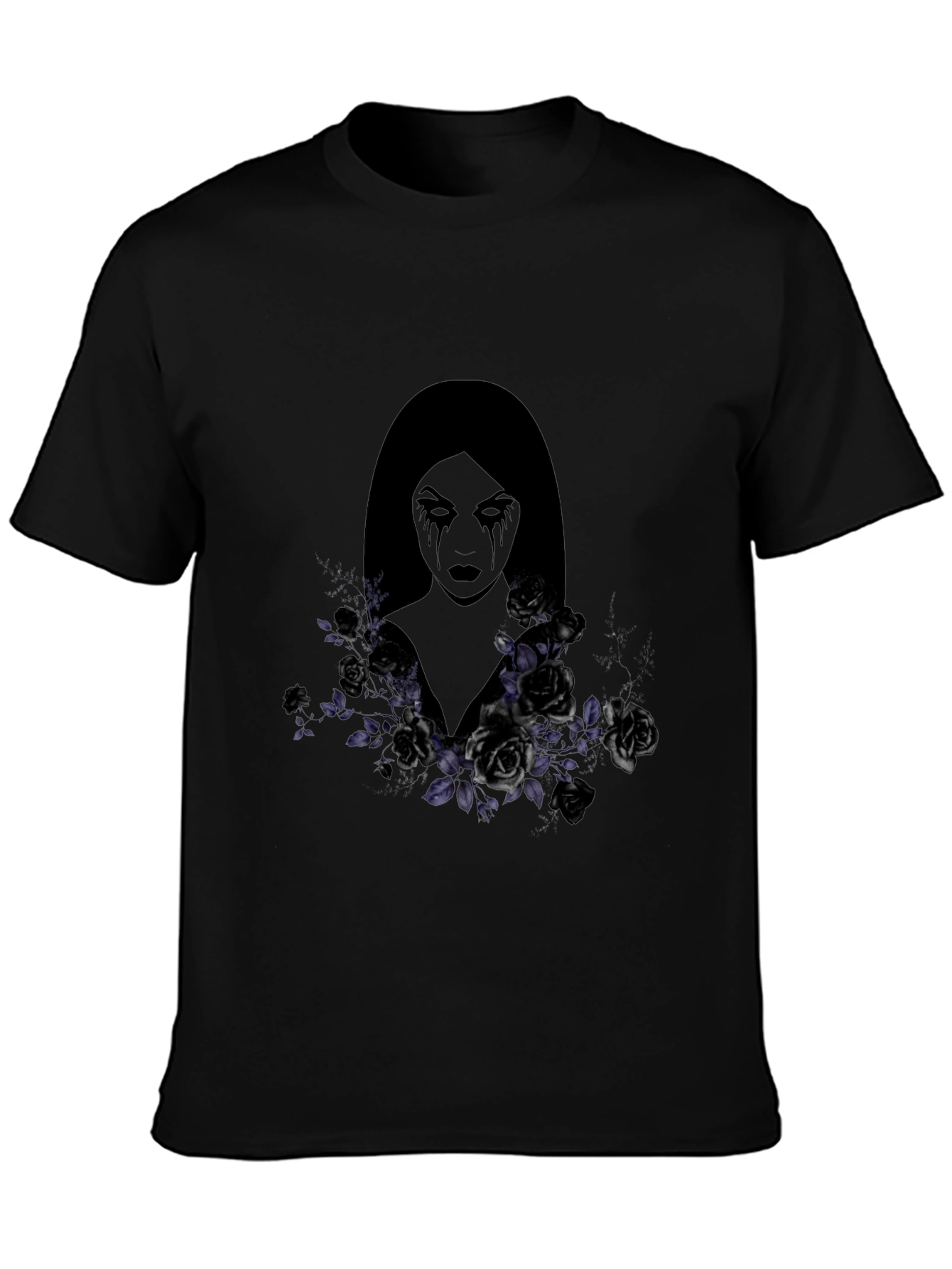 Black Gothic Woman & Roses Graphic Tee - Dark Aesthetic Shirt view 3