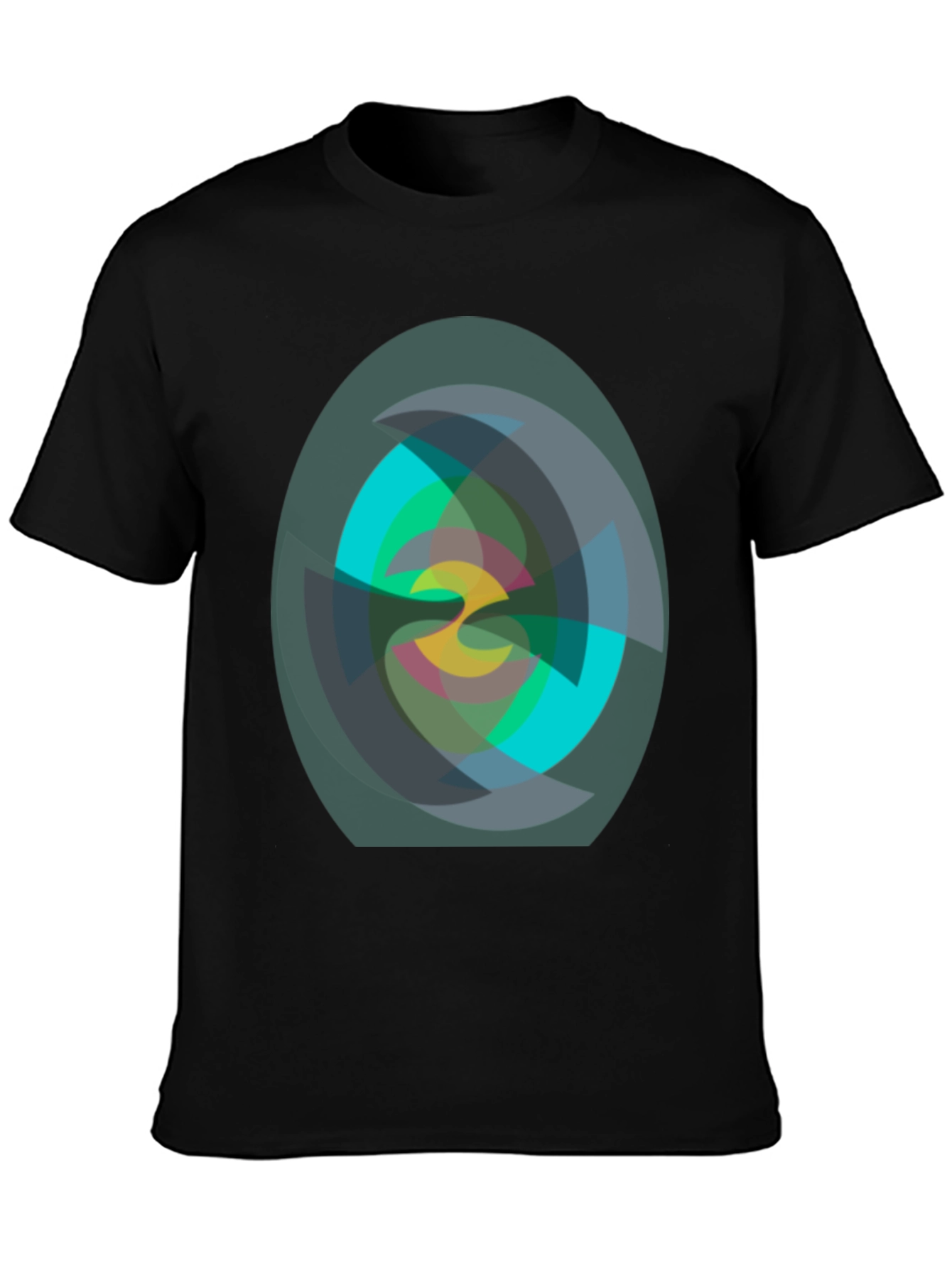 Black Abstract Geometric Print Black T-Shirt view 3