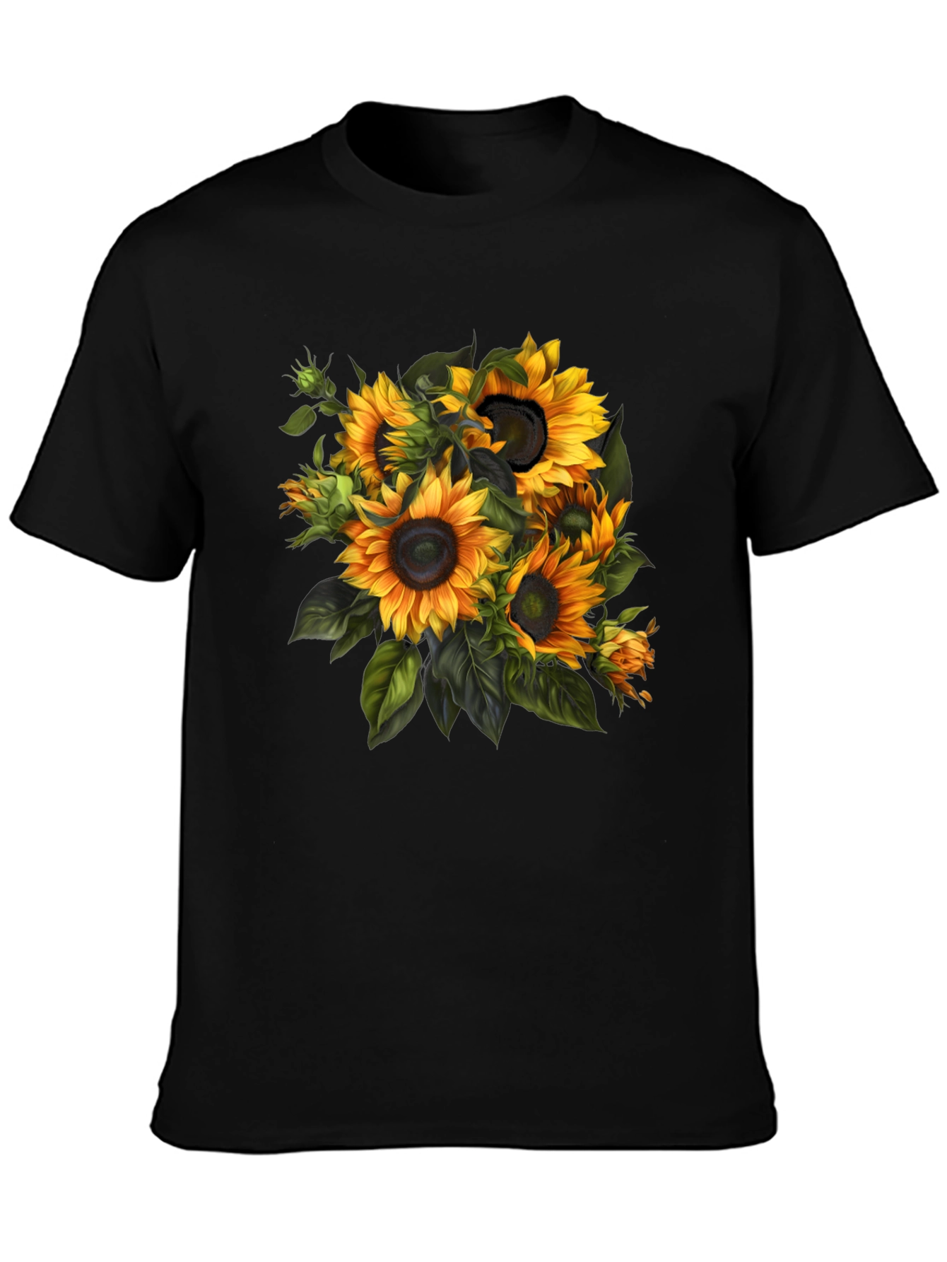 Black Sunflower Bouquet Graphic Tee - Stylish Floral Design view 3