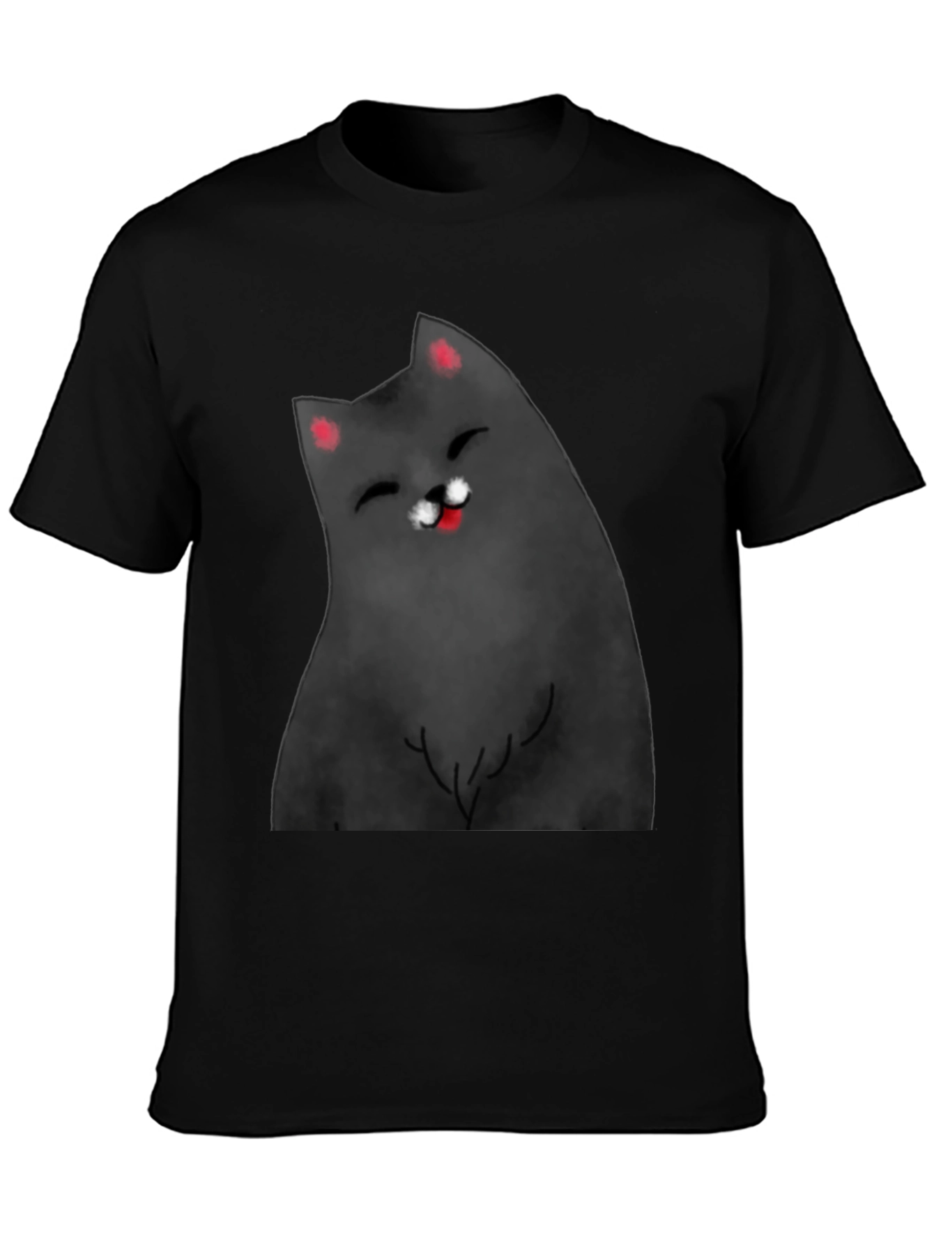 Black Smiling Cat Graphic Tee - Black Cotton Blend Shirt view 3