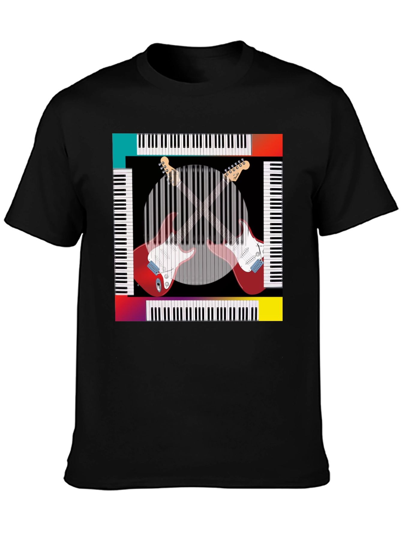 Black Music Lover Tee: Guitar & Piano Design view 3