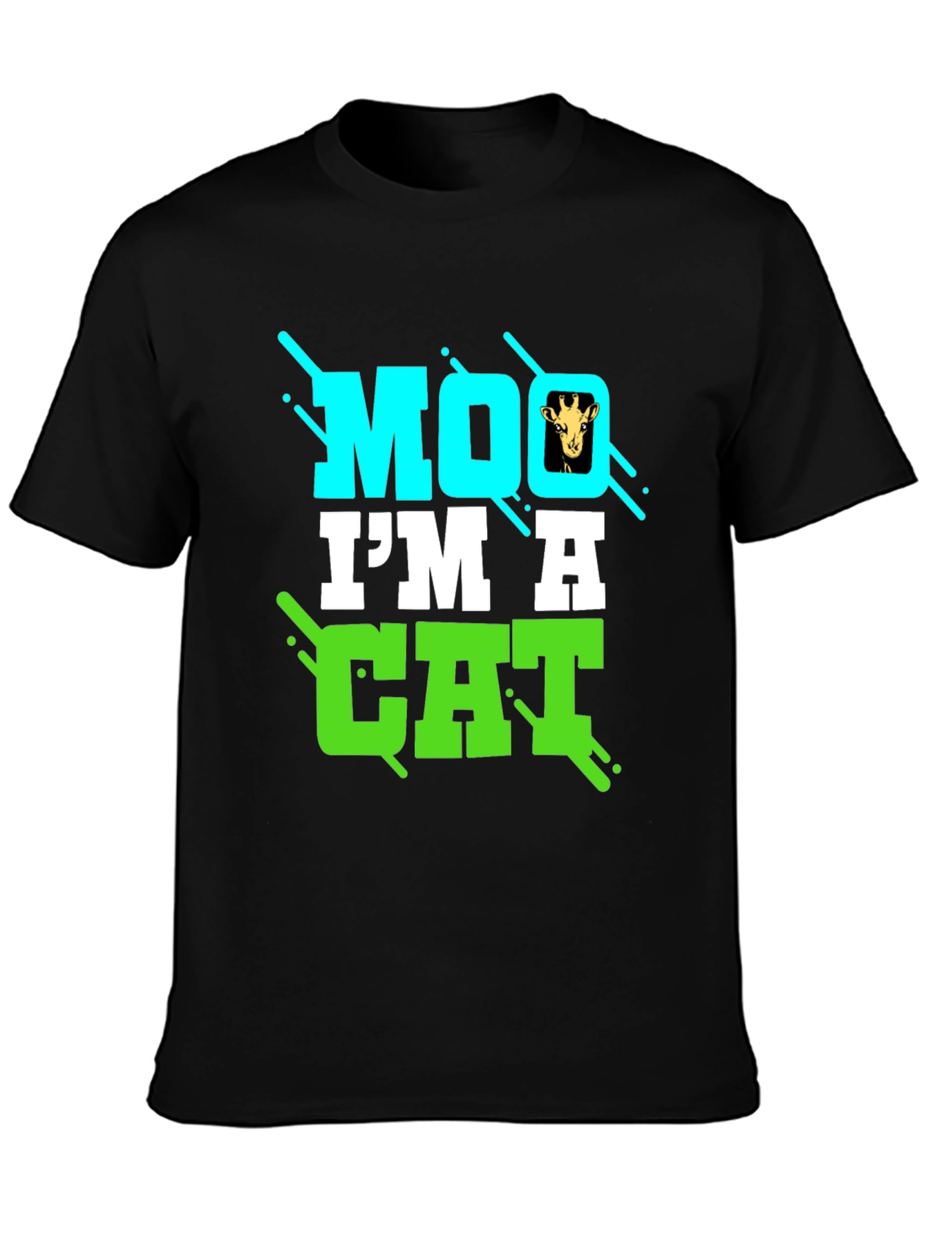 Black Funny Giraffe Moo I'm a Cat Graphic T-Shirt view 3