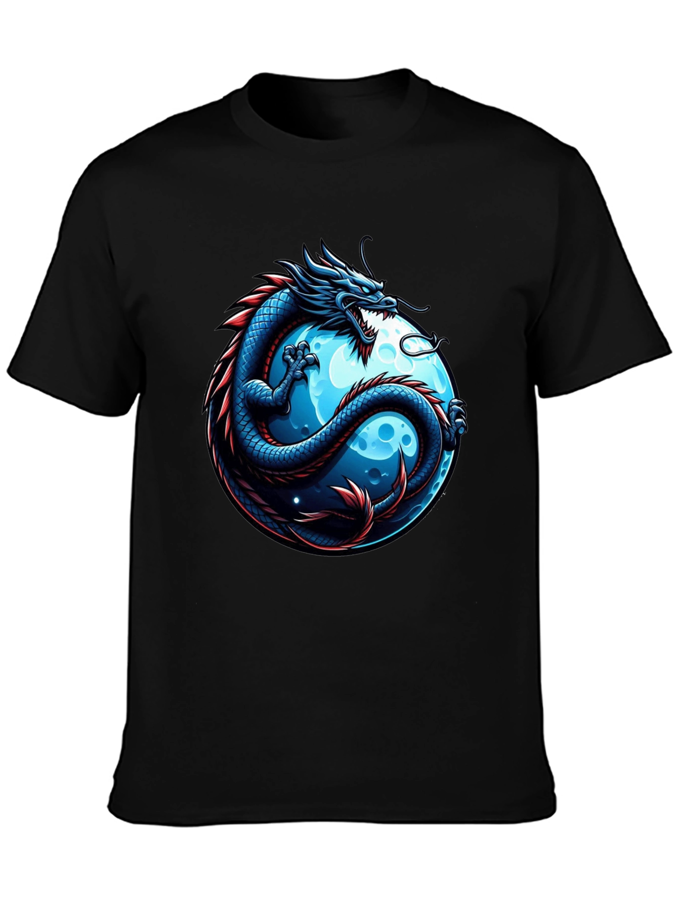 Black Dragon & Moon Graphic T-Shirt - Men's Black Tee view 3
