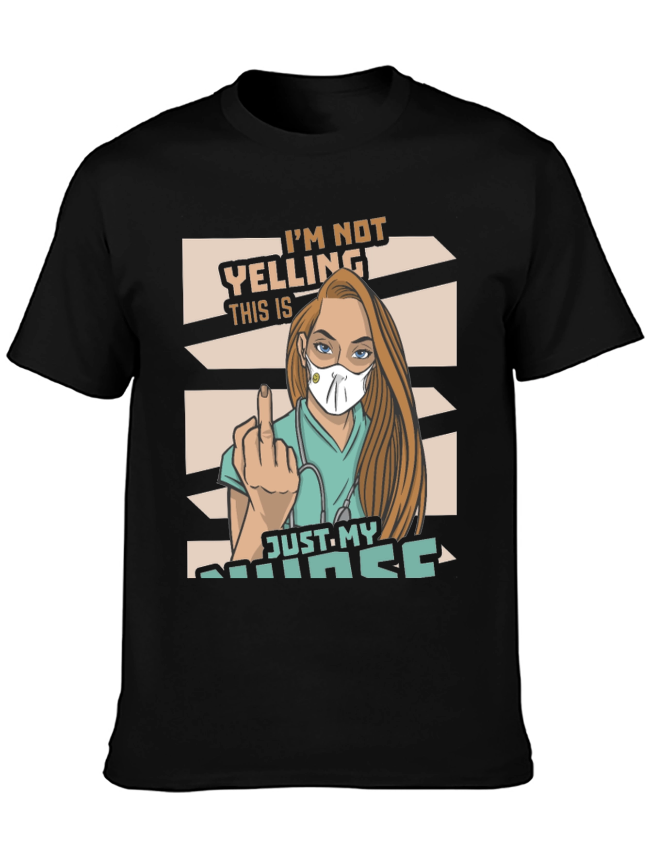 Black I'm Not Yelling Nurse Graphic T-Shirt view 3