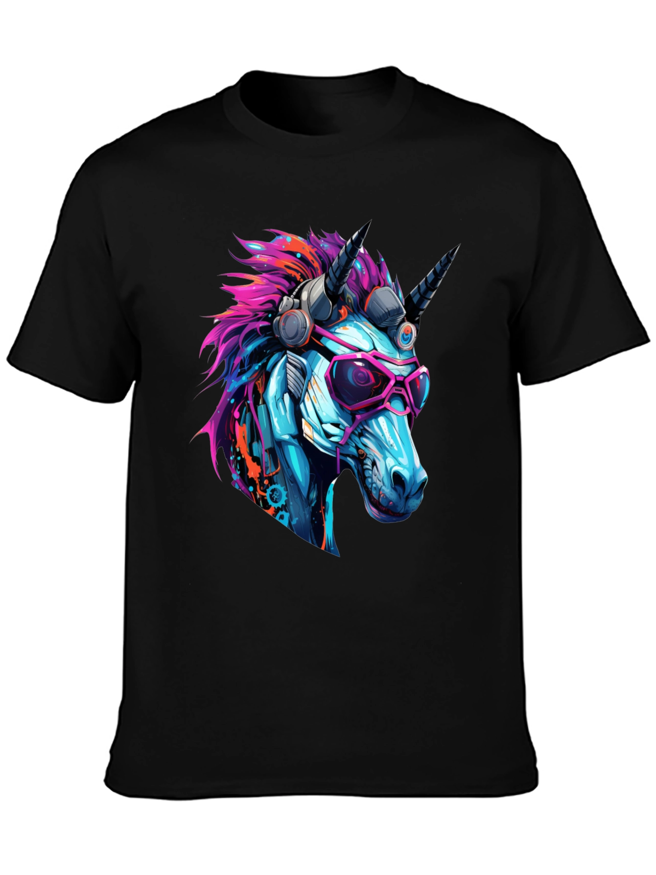 Black Cyberpunk Unicorn Graphic T-Shirt - Cool, Edgy Design view 3