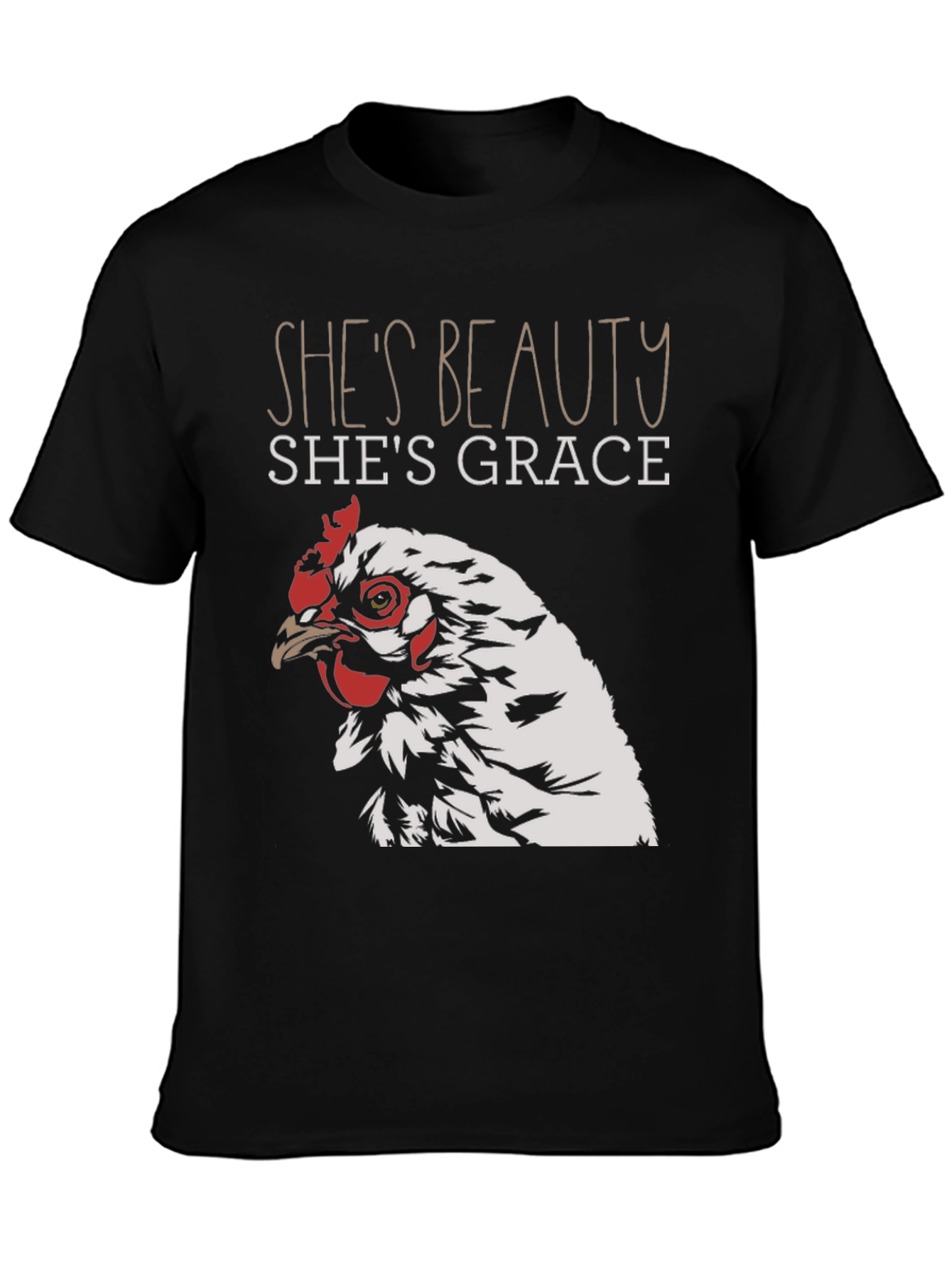 Black She's Beauty She's Grace Chicken Graphic T-Shirt view 3